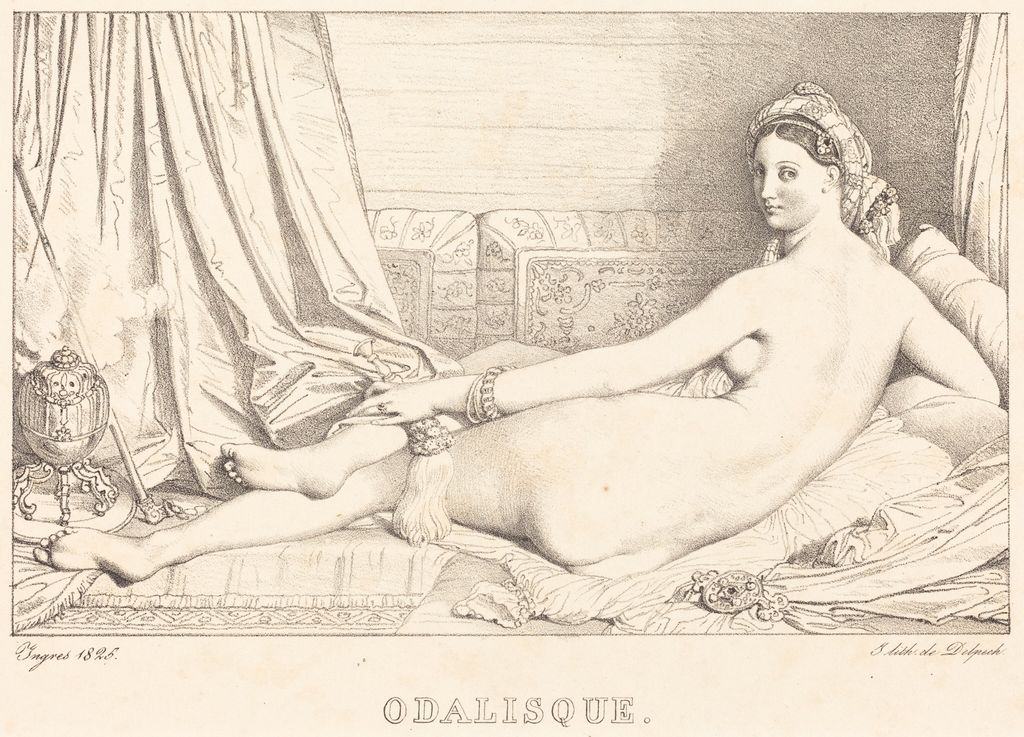 Ingres, Odalisque, made in 1825 and published in 1826. Lithograph. National Gallery of Art, Rosenwald Collection, 1946.21.117.